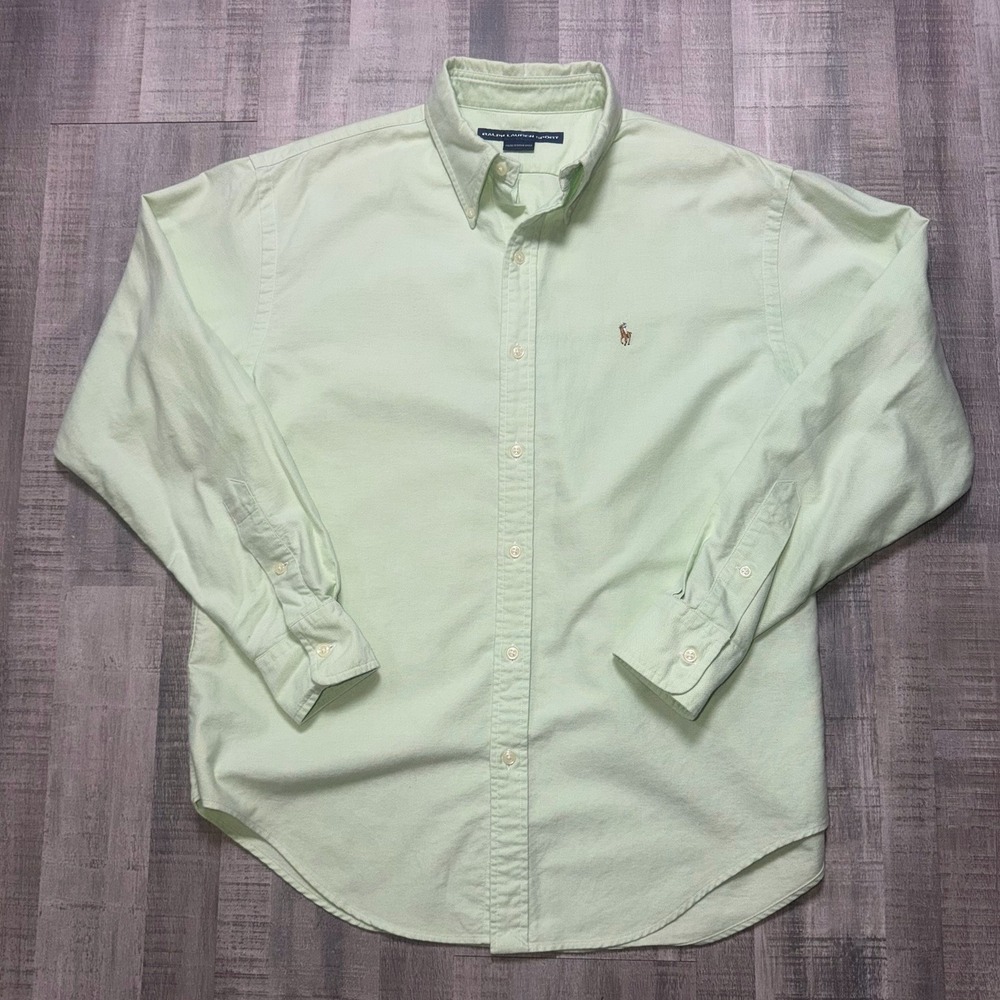 Vintage 90s Ralph Lauren sport Button Down Long Sleeve Shirt Green Mens Large